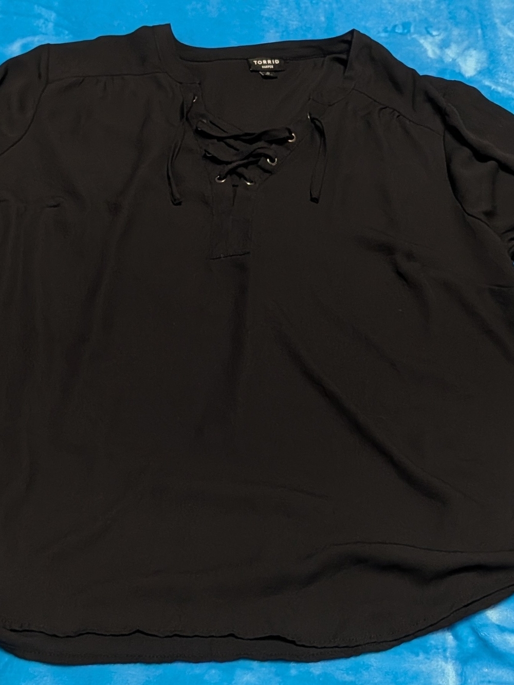 Black Lace-Up V-Neck Top